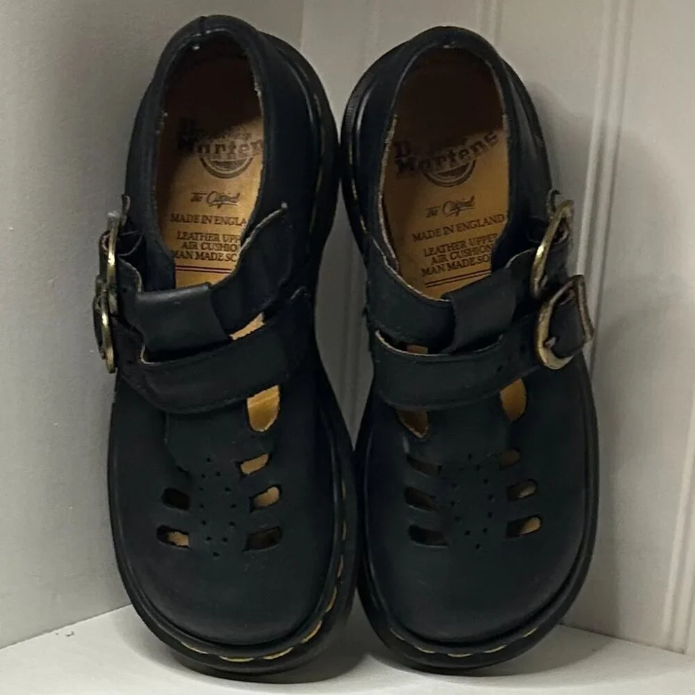 Vintage Dr Doc Martens England Mary Janes Black Shoes US Y2K 90s Girls Size 12